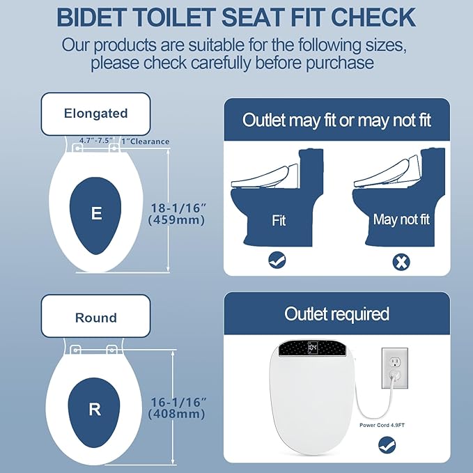 Combier Bidet Toilet Seat With Turbo Wash, Wireless Remote and Side Panel, The heated Toilet Seat Have Adjustable Heated Seat, Warm Water, Air Dryer & Multiple Spray Modes CMA210S-B (Elongated)