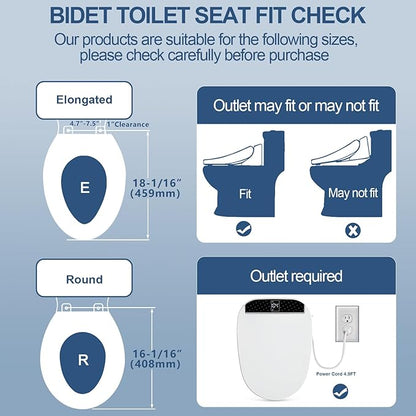 Combier Bidet Toilet Seat With Turbo Wash, Wireless Remote and Side Panel, The heated Toilet Seat Have Adjustable Heated Seat, Warm Water, Air Dryer & Multiple Spray Modes CMA210DS-B (Round)