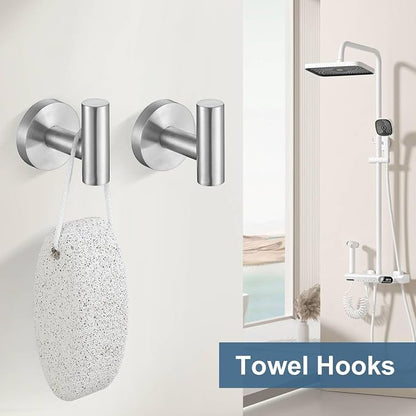 Brushed Nickel Bathroom Hardware Accessories Set, 5 Pieces Round Towel Bar Set Toilet Paper Holder Towel Rail Set for Bathroom Stainless Steel Wall Mounted Bathroom Set,23.6 in