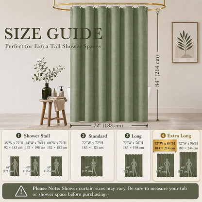 Sage Green Linen Shower Curtain Farmhouse Bathroom Decor 72x84 In | Boho Bathroom Decor,12 Sturdy Stainless Steel Sliding Hangers,Rustic Country Style,Linen Shower Curtains for Bathroom