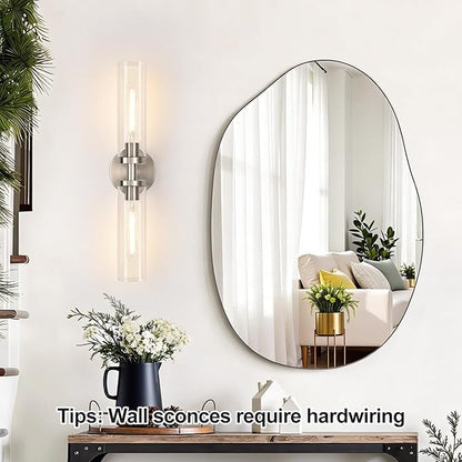 Brushed Nickel Wall Sconces, Hardwired Bathroom Sconces Vanity Light with Clear Glass, Modern Bathroom Vanity Lights fixtures for Mirror Bedroom Living Room Hallway Kitchen