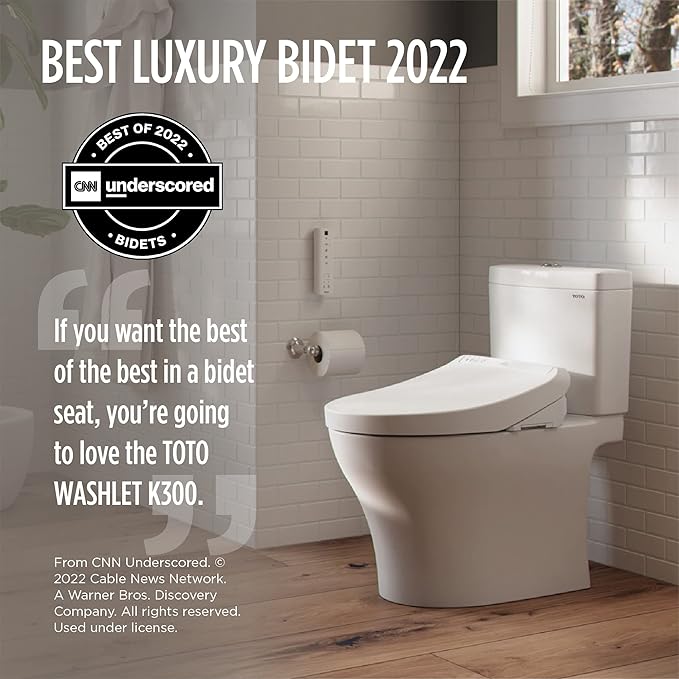 TOTO® WASHLET® K300 Electronic Bidet Toilet Seat with Instantaneous Water Heating, PREMIST and EWATER+ Wand Cleaning, Elongated, Cotton White - SW3036R#01