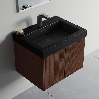 Dowell 24" Bathroom Sink,Single Bowl Vanity Basin,Rectangular Drop-In Bathroom Sink with Overflow,Black-000 2418BP-BL