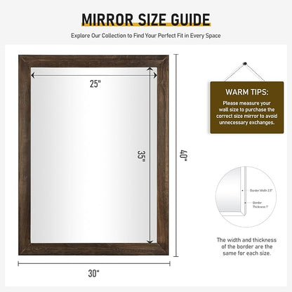 Rustic Wood Wall Mirror for Bathroom,Rectangle 30 x 40 inch Vanity Mirrors | Hanging Mirror with Wooden Frame for Living Room,Bedroom,Entryway (30x40 inch, Vintage Light Brown)