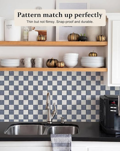 Peel and Stick Floor Tile, Checkered Vinyl Flooring Waterproof, Snap-Proof DIY Flooring Tiles for Bathroom, Kitchen, Fireplace, Wall, Backsplash, No Residue, 20 Tiles-7.87" Thin Version, Blue