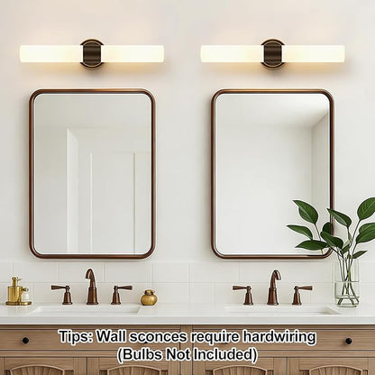 Wall Sconces Set of Two, Modern Bathroom Sconces Wall Lighting with Milky White Glass, Brown Sconces Wall Decor Set of 2 for Bathroom Mirror Bedroom Living Room Hallway
