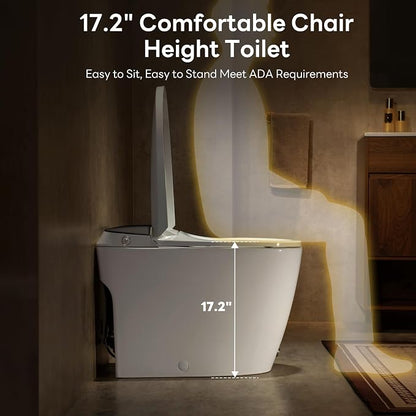 One Piece Toilet with 17.2" ADA Comfort Height Seat, Dark Gray | Compact Modern Toilet for Bathroom,1.0GPF Button & Foot Kick Flush, Air Pressure Assisted Flush, Elongated Bowl,12'' Rough-in