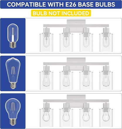Hasipu 4-Light Bathroom Light Fixtures, Vanity Light with Clear Glass Shade, Bathroom Lighting Fixtures Over Mirror for Kitchen Living Room Hallway Cabinet Porch