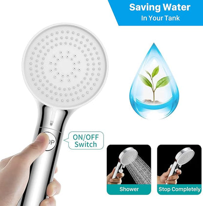 RV Shower Head with Hose, High Pressure Shower Head with Handheld On Off Switch, Travel Trailer, Motorhome and Boat and Camper Must Have RV Accessories Replacement Part, Chrome and White