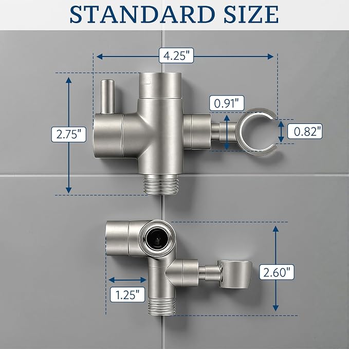 G-Promise Solid Metal Shower Head Diverter with Holder 3-Way | Spray Separately or Both, Adjustable-Angle Bracket, Anti-Leak, Smooth Knob Switch, Easy Install, Universal Replacement Part