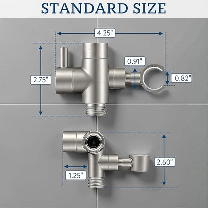 G-Promise Solid Metal Shower Head Diverter with Holder 3-Way | Spray Separately or Both, Adjustable-Angle Bracket, Anti-Leak, Smooth Knob Switch, Easy Install, Universal Replacement Part