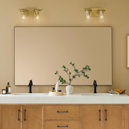 Kichler Crosby 15.25" 2-Light Vanity Light with Clear Glass in Natural Brass, for Bathroom, Powder Room, (15.25" x 8.75"), 45496NBRCLR