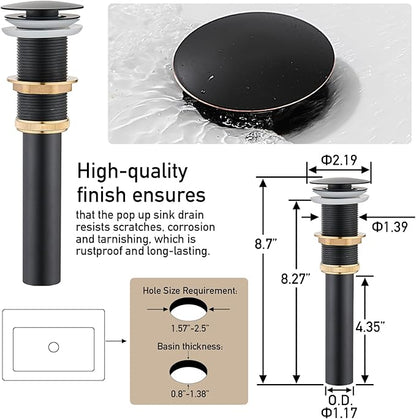 Matte Black Vessel Sink Faucet, 1 Hole Single Handle Tall Bathroom Vanity Faucets, Modern Utility Rv Laundry Bath Restroom Mixer Tap with Metal Pop Up Drain and 2 Water Supply Lines