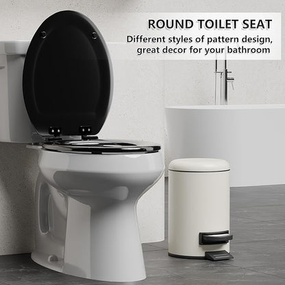 Angol Shiold Quiet-Close Molded Wood Toilet Seat with Non-Slip Adjustable Hinges, Anti-Pinch Bumpers, Easy Install & Clean（Black, Elongated 18.5''）
