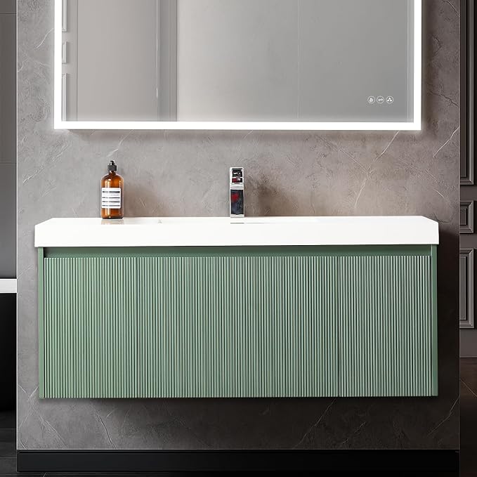 Blossom 48 Inch Bathroom Vanity with Sink, All Wood Wall Mounted Floating Bathroom Vanity Cabinet with Acrylic Sink, Bathroom Sink Cabinet with Soft-Close Drawers, Modern Vanities, Aventurine Green