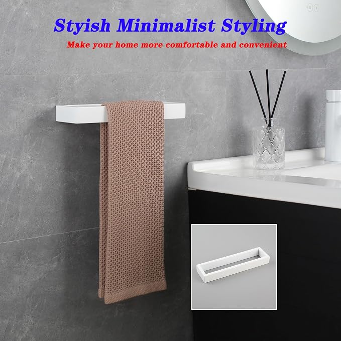 GERZWY SUS304 Stainless Steel Towel Holder Towel Hanger Towel Ring for Bathroom Lavatory Wall Mount Contemporary Style, White