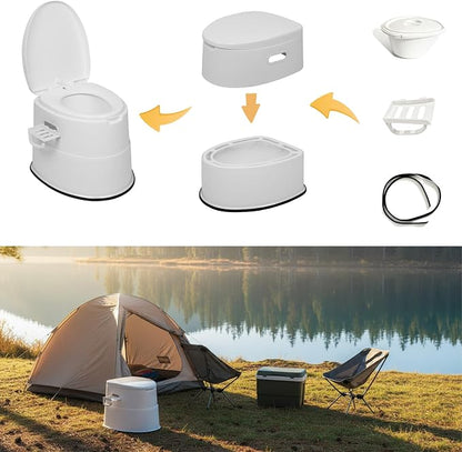 Convenient White Portable Toilet,Outdoor Indoor porta potty | Removable Inner Bucket, Removable Toilet Paper Holder, Simple Install Design,Portability for Camping, RV, Travel,Beach,Boat