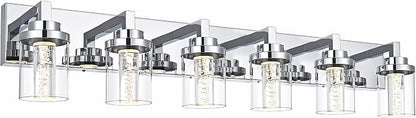 MELUCEE 6-Light LED Bathroom Light Fixtures Chrome, Built-in LED Chips | Modern Bubble Crystal Vanity Lights with Clear Glass Shade, Dimmable 5CCT Wall Sconce Lamp for Bathroom Restroom