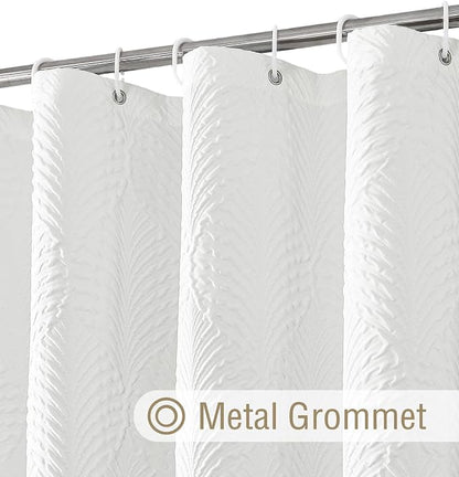 White Shower Curtain for Bathroom, Farmhouse Bath Curtain 72x72 | White Shower Curtain for Bathroom, 3D Leaf Embossed Textured Fabric Shower Curtain, Modern Farmhouse Bathroom Decor,