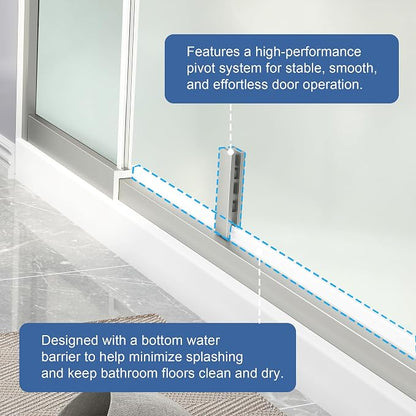 42-48" W x 72" H Frosted Pivot Shower Glass Door Brushed Nickel | 1/4"(6mm) SGCC Tempered Glass with Explosion-Proof Film &Nano Coating,Customizable Width