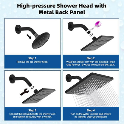 Hibbent cUPC Certified Thickness Metal 6'' Rain Shower Head, Matte Black | High Pressure Shower Head, Bathroom Waterfall Shower Heads, High Flow Fixed Showerheads with Adjustable Brass Ball Joint