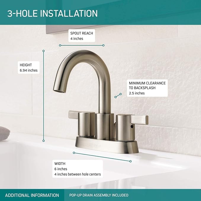 Peerless Precept Centerset Bathroom Faucet Brushed Nickel, Bathroom Sink Faucet, Drain Assembly, Brushed Nickel P299102LF-BN