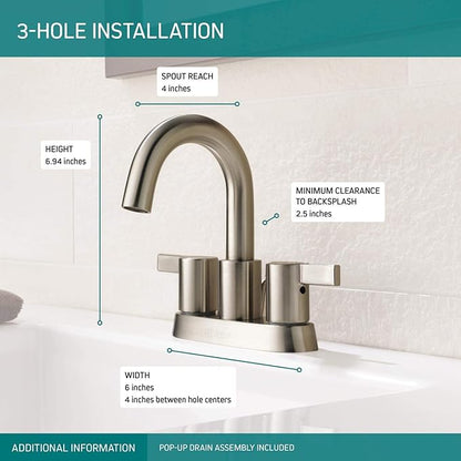 Peerless Precept Centerset Bathroom Faucet Brushed Nickel, Bathroom Sink Faucet, Drain Assembly, Brushed Nickel P299102LF-BN