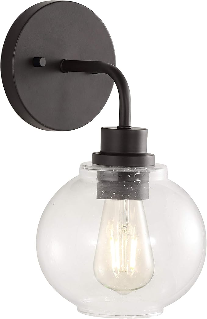 JONATHAN Y 6.5" Oil Rubbed Bronze 1-Light Farmhouse LED Vanity Light Wall Sconce for Bathroom, Clear Seeded Glass Shade, Industrial Iron Indoor Fixture, LED Bulb Included JYL7526A