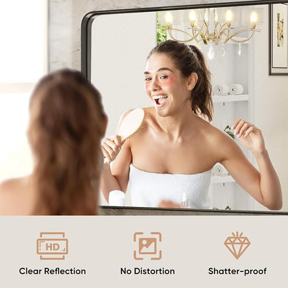 Sweetcrispy Bathroom Mirror, Vanity Mirror for Wall, 22x30 Inch | Rectangle Wall Decor for Entryway, Bedroom, Vanity, Anti-Rust, Horizontal or Vertical Hanging, Black