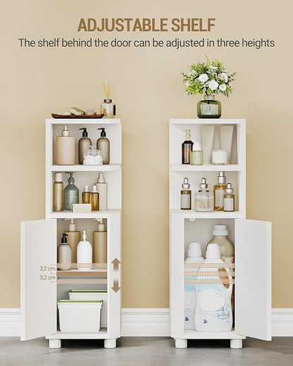 Corner Cabinet, Small Bathroom Corner Cabinet with Doors, Narrow Storage Cabinets with Adjustable Shelves, Bathroom Organizers and Storage for Small Space, White BC21003X