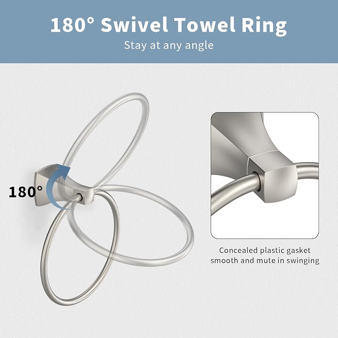 Bathroom Hardware Set 2 Pieces Toilet Paper Holder and Towel Ring Wall Mounted Stainless Steel and Zinc Alloy Brushed Nickel