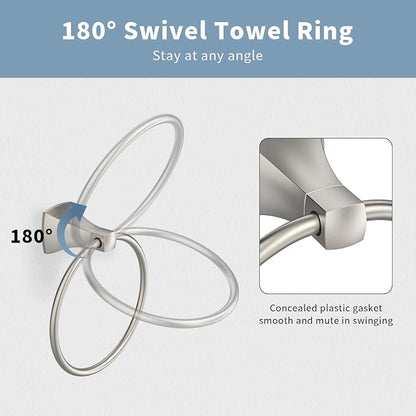 Bathroom Hardware Set 2 Pieces Toilet Paper Holder and Towel Ring Wall Mounted Stainless Steel and Zinc Alloy Brushed Nickel