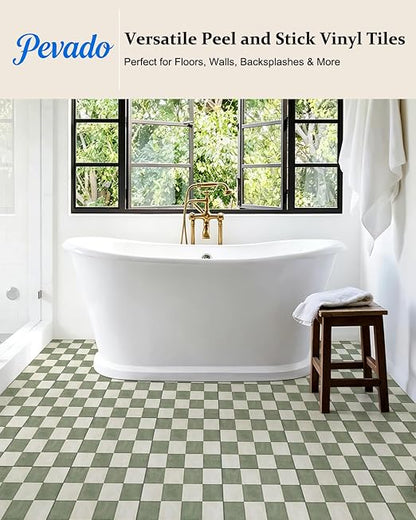 Peel and Stick Floor Tile, Checkered Vinyl Flooring Waterproof, Snap-Proof DIY Flooring Tiles for Bathroom, Kitchen, Fireplace, Wall, Backsplash, No Residue, 20 Tiles-7.87" Thin Version, Green