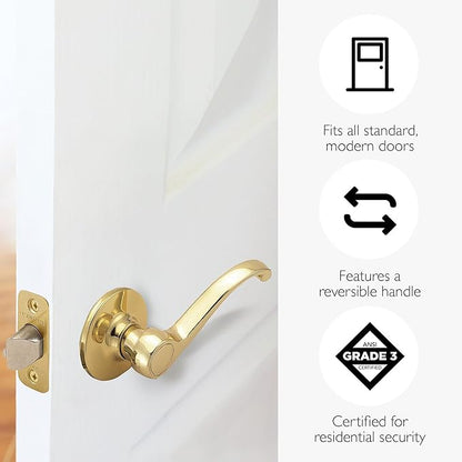 Design House Scroll Passage Hall and Closet Door Lever, Polished Brass, 6.375 in x 1.88 in x 2.625 in, 783035
