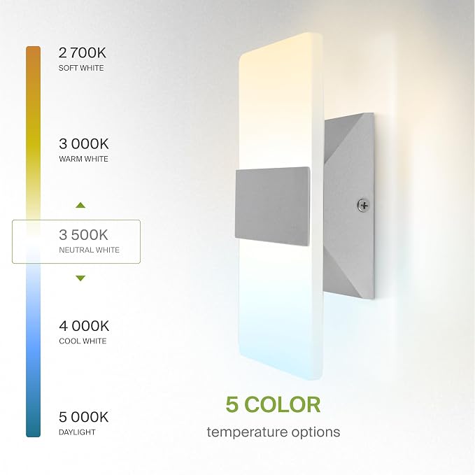 ASD 8 Inch Indoor LED Wall Sconce - 10W 2700K-5000K Dimmable Brushed Nickel Wall Sconce Lights for Living Room, Bedroom, Bathroom, Hallway - Modern Wall Sconces Hardwired, ETL Interior Light, Set of 2