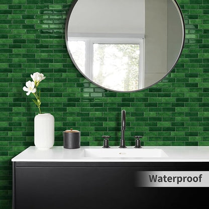 Green Peel and Stick Backsplash 3D Self Adhesive Wall Tile 10 Sheet | Thick,Sticky,Vinyl,12"x12",Marble,for Kitchen,Bathroom