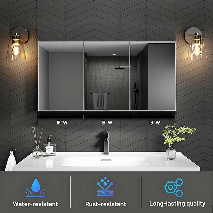 48 x 24 Medicine Cabinet Mirror for Bathroom,Assembly Required,Aluminum Alloy Frame,Surface-Mount Only,Mirrored Side Panel,Adjustable Shelves,Bathroom Medicine Cabinet with Mirror