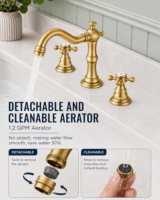gotonovo Bathroom Faucet 3 Hole Vintage, Antique Brass, H C Label | Widespread Bathroom Sink Faucet 8 Inch 2 Cross Handles,Pop Up Drain,cUPC Supply Line,4-15.7” Install,for Vanity Farmhouse RV