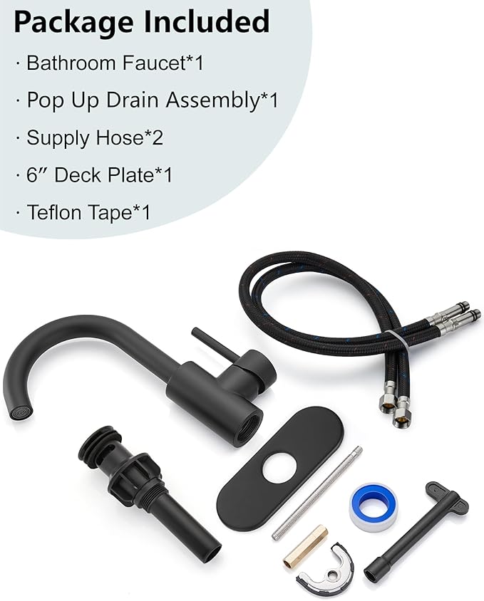 Midanya Single Hole Bathroom Faucet 1 Hole Bar Sink Faucet Suitable for Kitchen RV Vanity,304 Stainless Steel 360° Swivel Spout with Deck Plate and Pop-up Drain,Matte Black