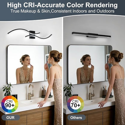 39in Bathroom Vanity Light Fixture, 34W 5CCT Dimmable Modern Led Bathroom Light Fixtures Over Mirror, Black LED Vanity Lighting Bar for Bathrooms (Black, 39inch)