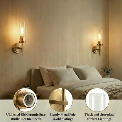 Hardwired Gold Wall Sconce Set of Two Bathroom Sconces Vanity Light | Modern Brushed Gold Vanity Light for Bathroom Mirror Living Room Bedroom Hallway Stairs