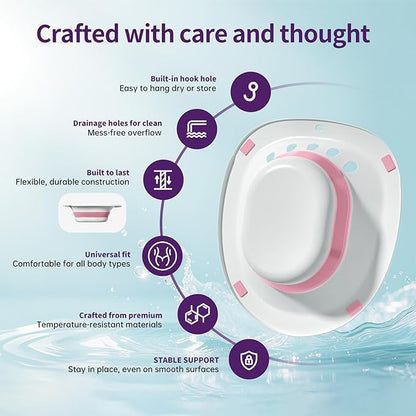 RUGUO Sitz Bath for Toilet Seat - Yoni Steam Seat - Sitz Bath for Hemorrhoids and Postpartum Care - Portable Bidet BPA Free - Foldable Basin for Epsom Salt Soak - Pink