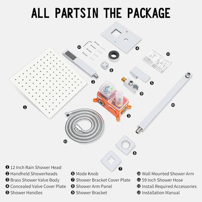 Bathroom Shower Faucet Set，12 Inch Rain Shower Head with Handheld Spray，Brass Shower Valve Trim Kit，Wall Mounted Square Rain Shower System (Chrome)