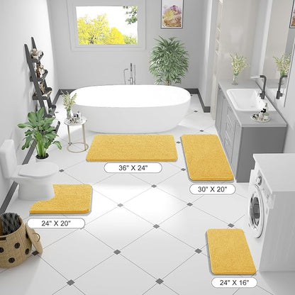 OLANLY Bathroom Runner Rugs 70x24, Extra Soft Absorbent Chenille Bath Rugs | Yellow, Quick-Drying Rubber Backing, Washable Long Bath Mat for Bathroom Floor, Tub and Shower, Home Decor Accessories