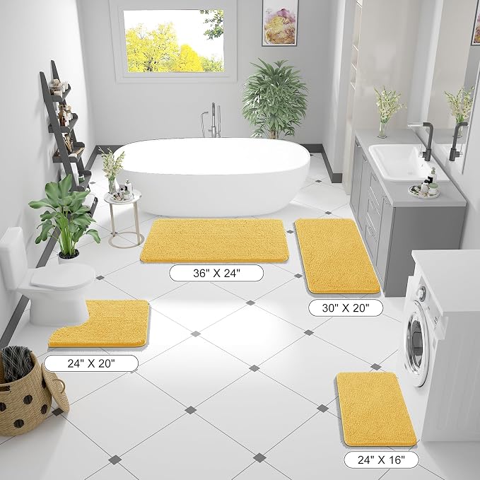 OLANLY Small Bathroom Rugs 24x16, Extra Soft Absorbent Chenille Bath Rugs | Yellow, Quick-Drying Rubber Backing, Machine Washable Bath Mat for Bathroom Floor, Tub and Shower, Home Decor Accessories