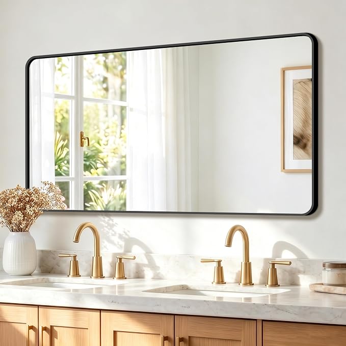 FICTOR Bathroom Mirror for Over Sink, 30"x55" Vanity Mirror for Wall, Black | Shatterproof Tempered Glass, Anti-Rust Frame, Vertical/Horizontal Mounting, Wall Mirror for Bedroom, Living Room, Entryway