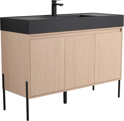 Crownpoint 48 Inch Bathroom Vanity with Sink, Black Sink, White Oak Finish, Full Assembly Required, Elegant Bathroom Vanities for Modern Homes
