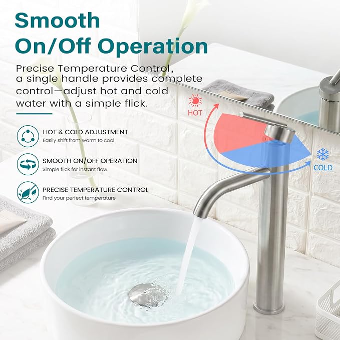 Tall Vessel Sink Faucet Nickel Modern Single Handle Bathroom Faucet One Hole Rv Vanity Lavatory Bathroom Sink Faucet