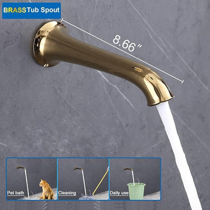 Enga Antique Shower Faucet Sets Dual Heads with Tub Spout 8" Ceiling & 6" Wall Mount Vintage Shower Head Handheld Spray Combo, 4 Way Diverter Brass with Trim Kit, Bright Gold