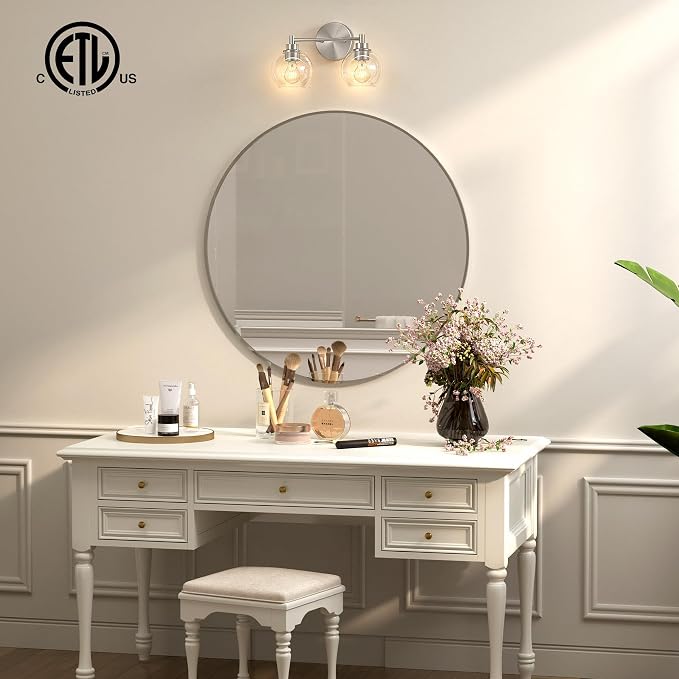 VONLUCE 2 Light Bathroom Vanity Light Fixtures, Brushed Nickel Finish | Globe Glass Shades, E26 Sockets, Easy to install, ETL Certificated, Vanity Lights for Bedroom Hallway Living Room